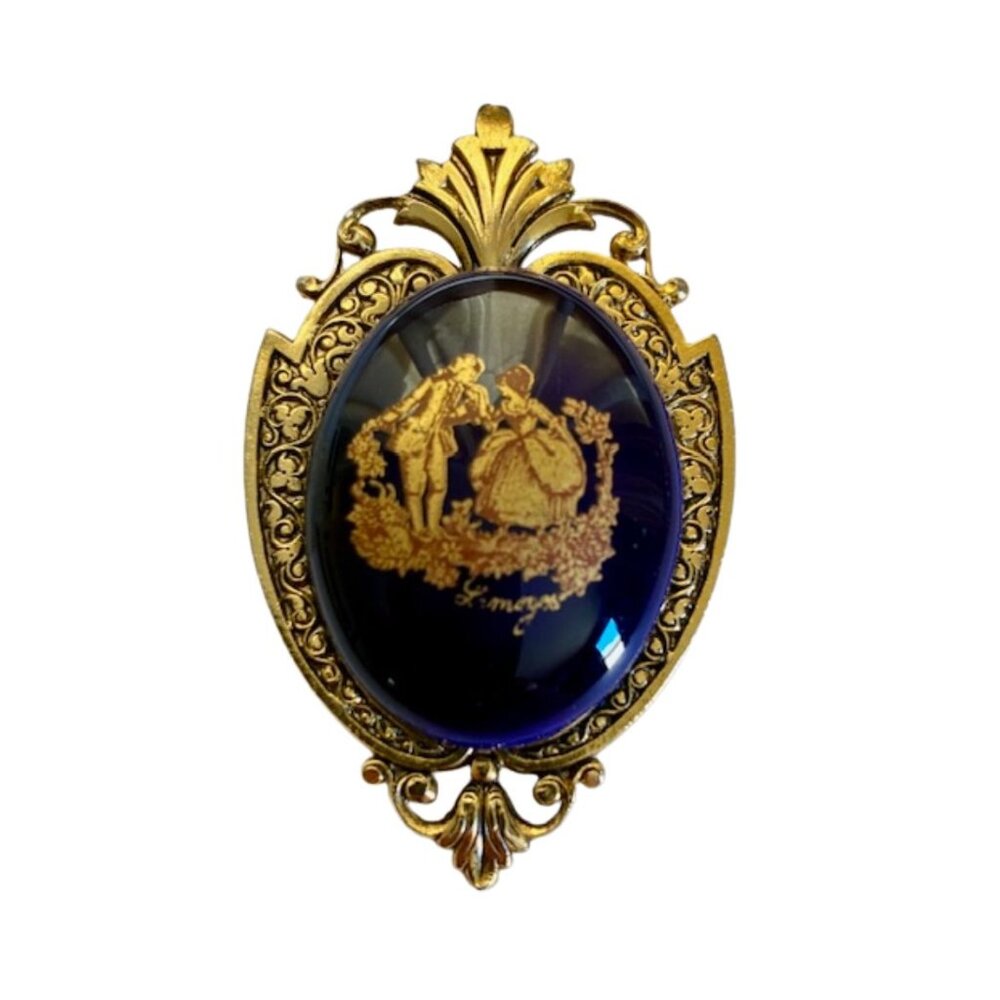 Vintage Limoges Porcelain Courting Couple Brooch